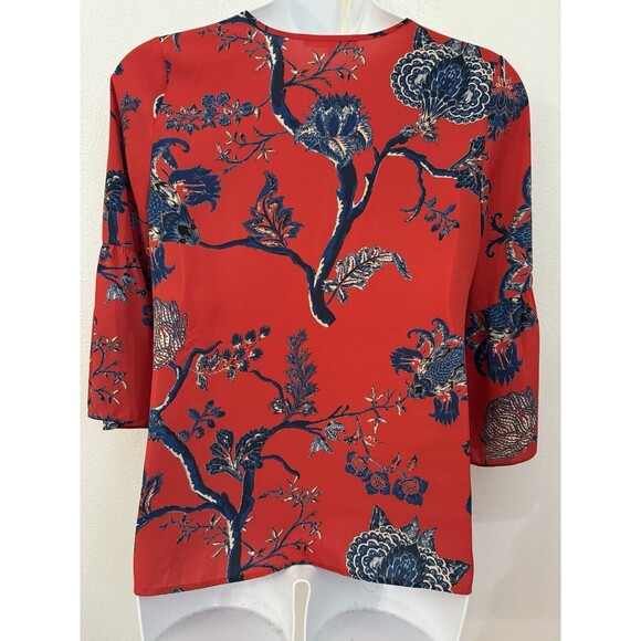 Violet & Claire Blouse Bell Sleeve Blouse Size Large Red Boho Office Peasant EUC - Picture 3 of 6